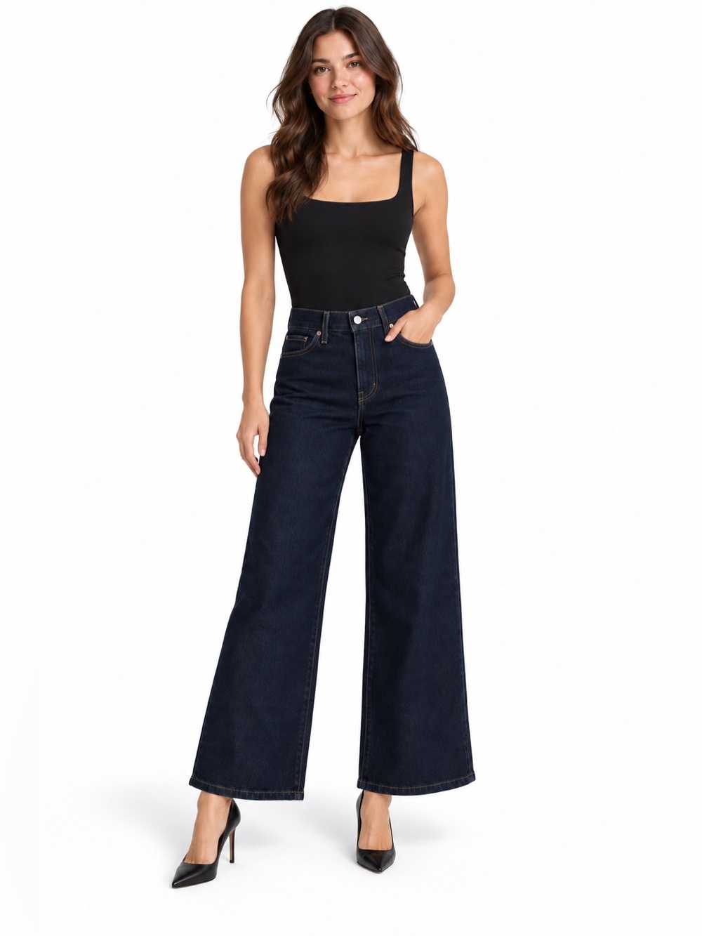 Levi's 318 Shaping Wide Leg Jeans Size 26 Dark Wash High Rise